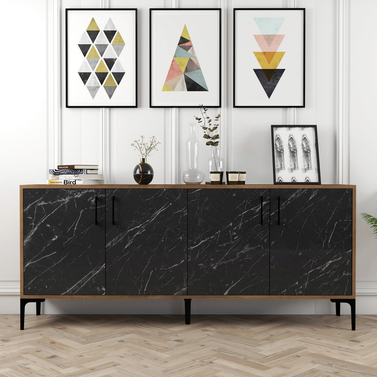Consola, Hanah Home, Kiev, 180x78x35 cm, Nuc / Negru - imagine 7